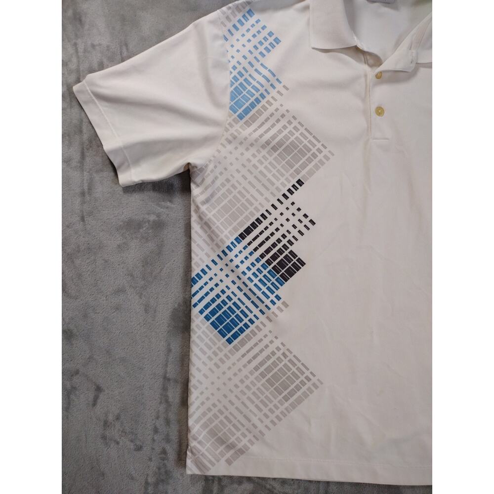 Nike Golf Polo Shirt Mens M Dri-Fit White W/ Blue Gray Black Pattern Tennis